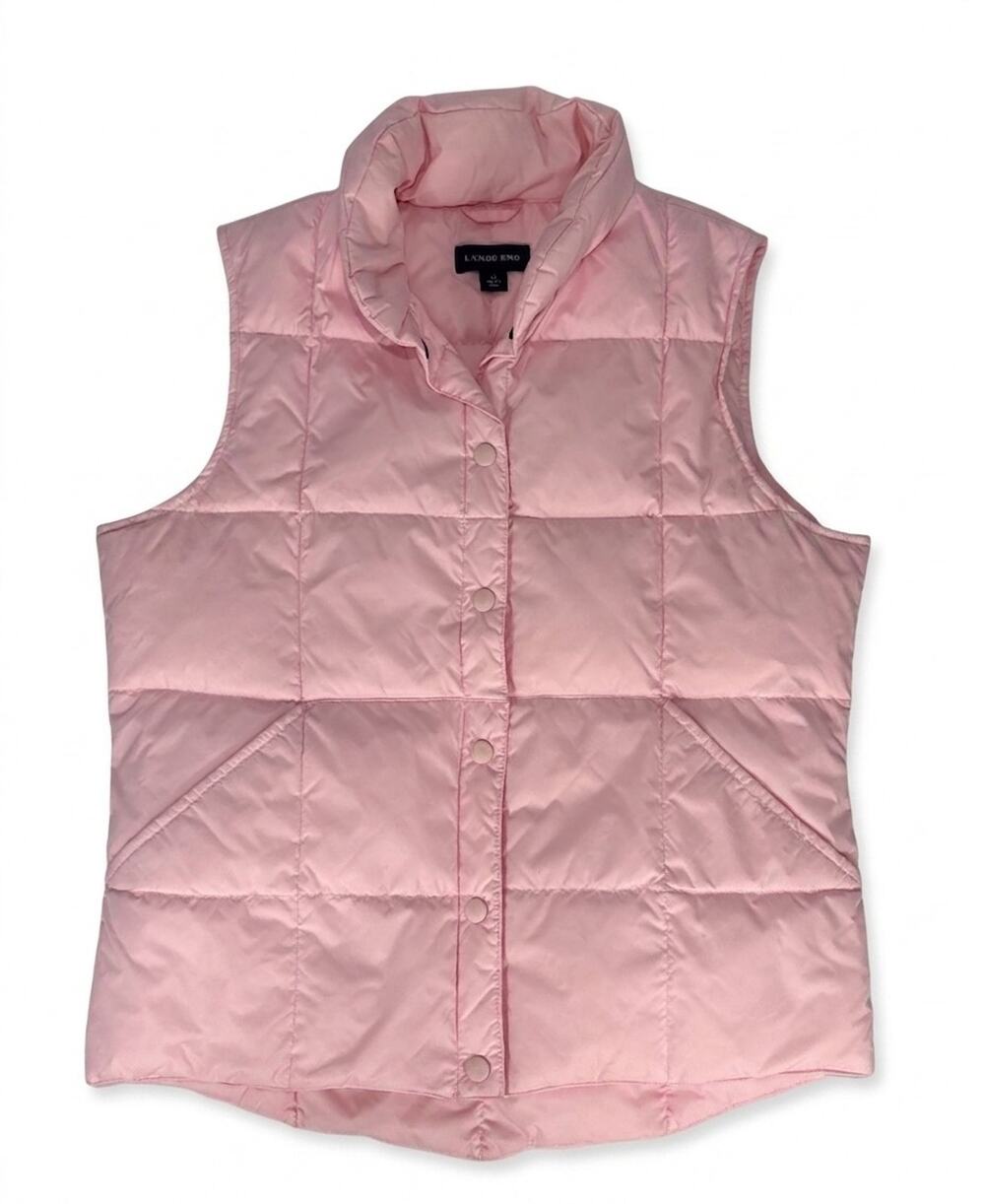 MINT Lands End Down Puffer Vest Snap Womens SM Pink Feather insulated Jacket